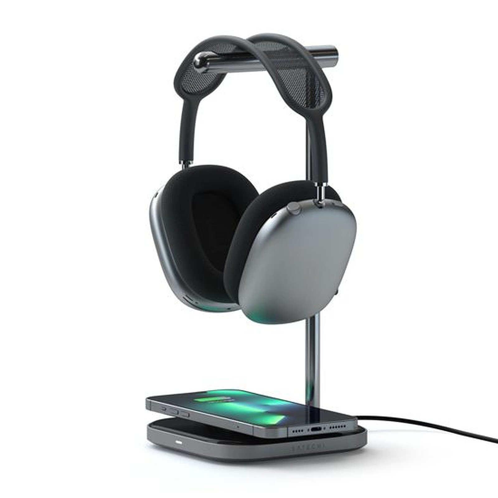 SATECHI 2-in-1 Wireless Headphone Charging Stand in 7.5W for iPhone 12/13 - Grey 