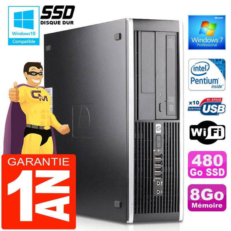 HP Compaq 6000 Pro SFF PC - Intel E6300, 8GB RAM, 480GB SSD, DVD Burner, WiFi, Windows 7 Pro