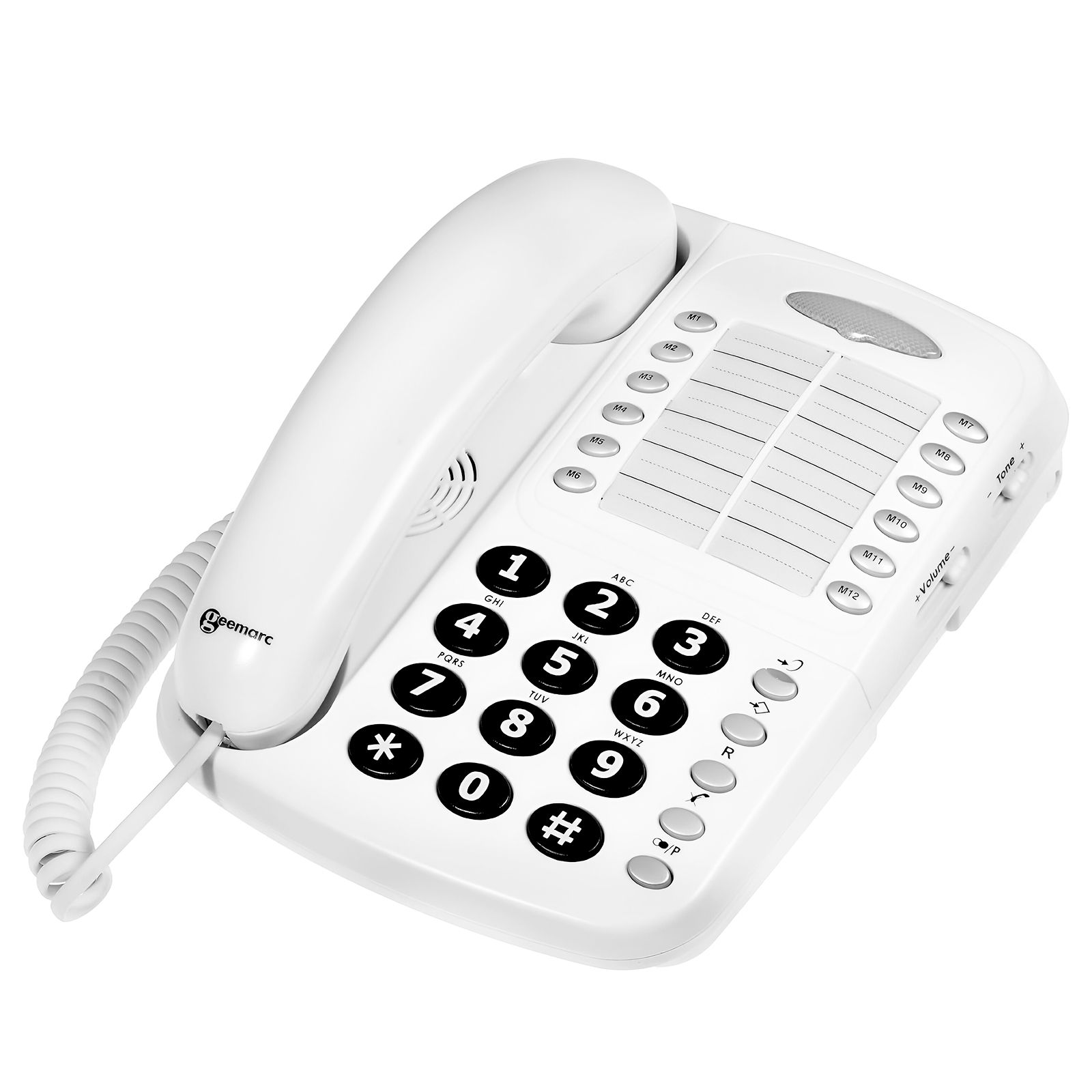 Teléfono de escritorio Geemarc amplificado con tono de llamada ajustable (recepción hasta 30dB, tono hasta 80dB) - Blanco