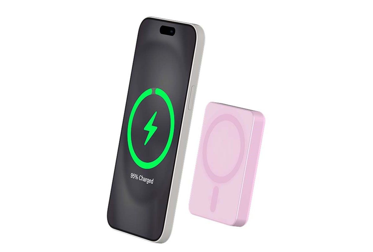 Bigben Force Power Wireless Power Bank - Magnetic, Magsafe, Qi, Lifetime Warranty - Lithium Ion / Lithium Polymer - 5000 mAh - 15W - 3A (24-Pin USB-C) - With Cable: USB-C - Pink