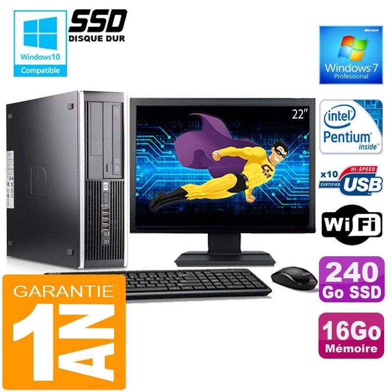 HP Compaq 6000 Pro SFF Computer - Intel E6300, 16GB RAM, 240GB SSD, WiFi