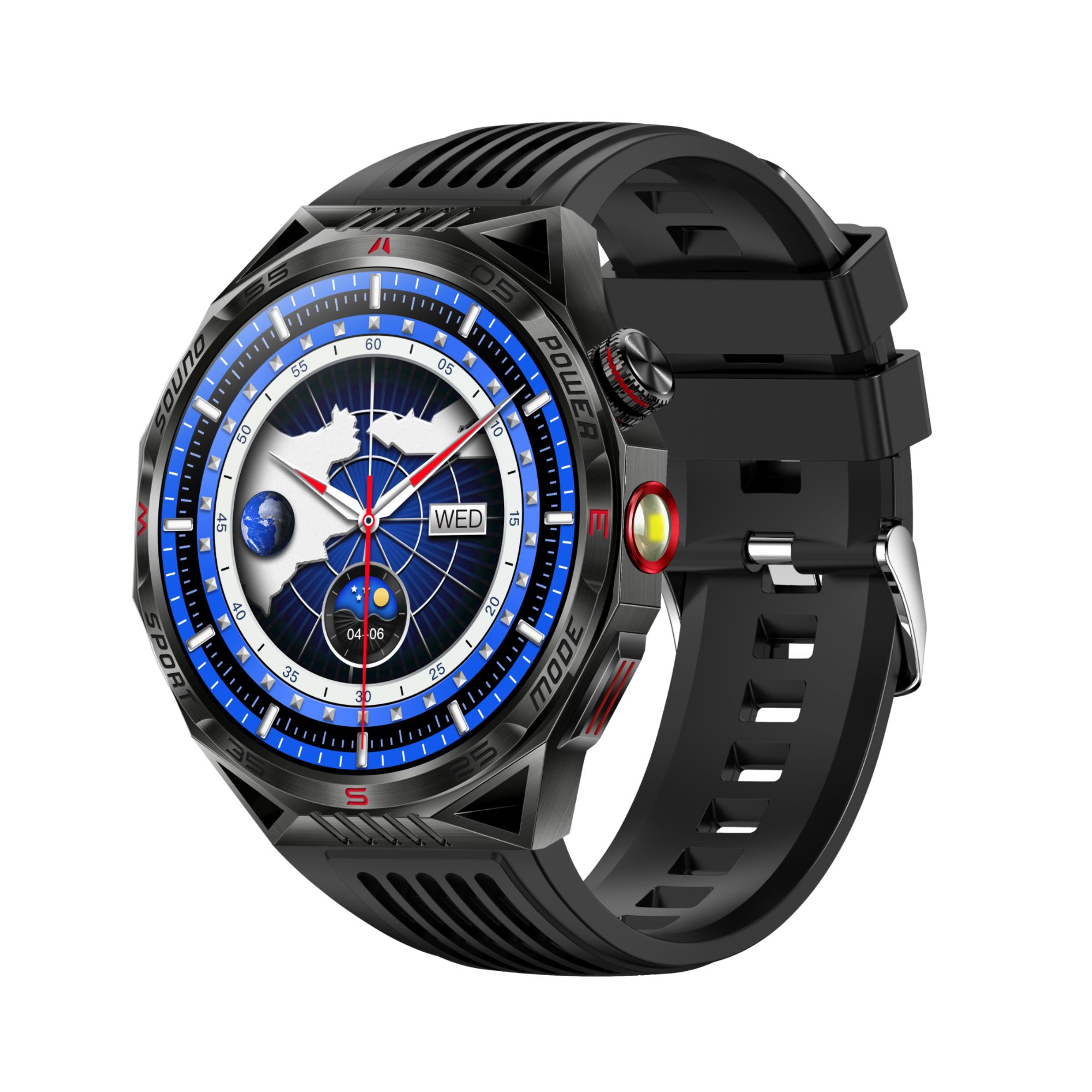 Montres intelligentes Rainbuvvy HT28 - Écran de 1,85 pouce, suivi sportif, surveillance de la santé, lampe de poche, boussole, étanche IP68, pointeur laser, pour les sports en plein air iOS Android Noir