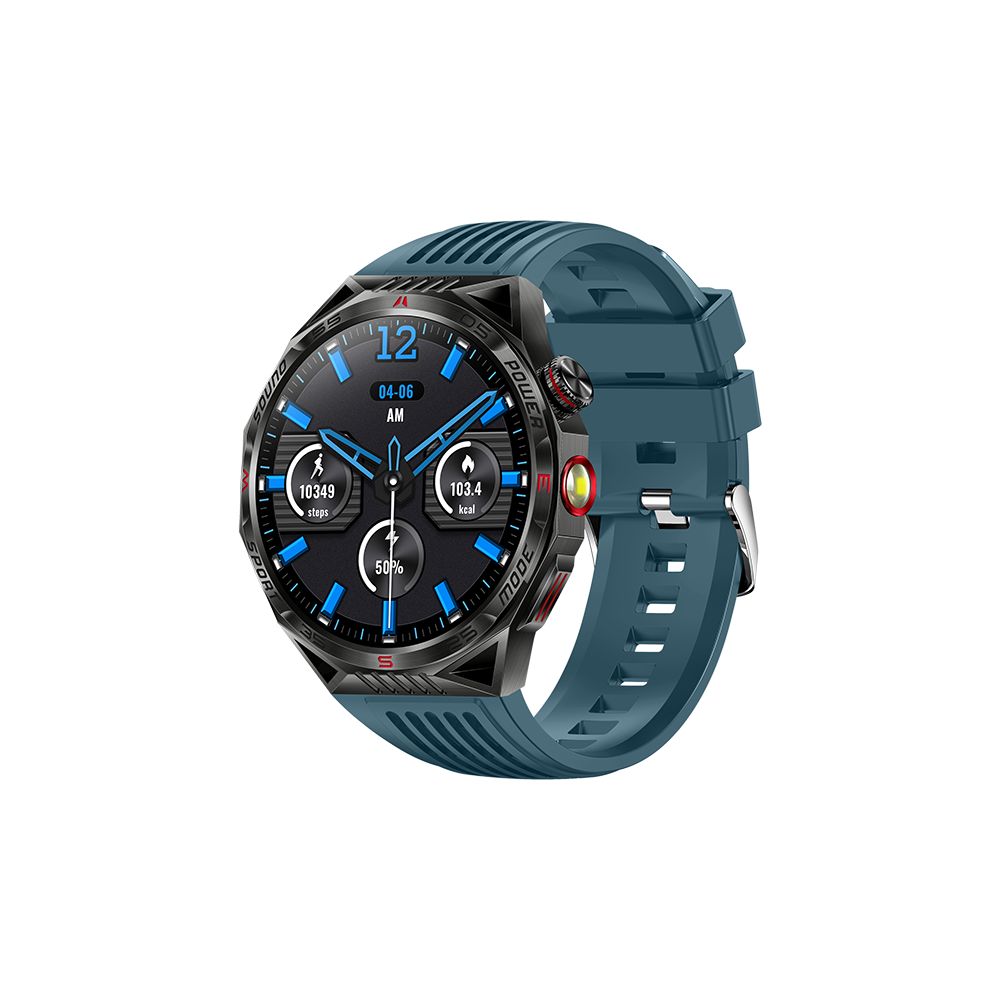Montres intelligentes Rainbuvvy HT28, 1,85 pouce de suivi sportif, surveillance de la santé, lumière de poche, boussole, étanche IP68, pointeur laser, sport en plein air iOS Android Bleu