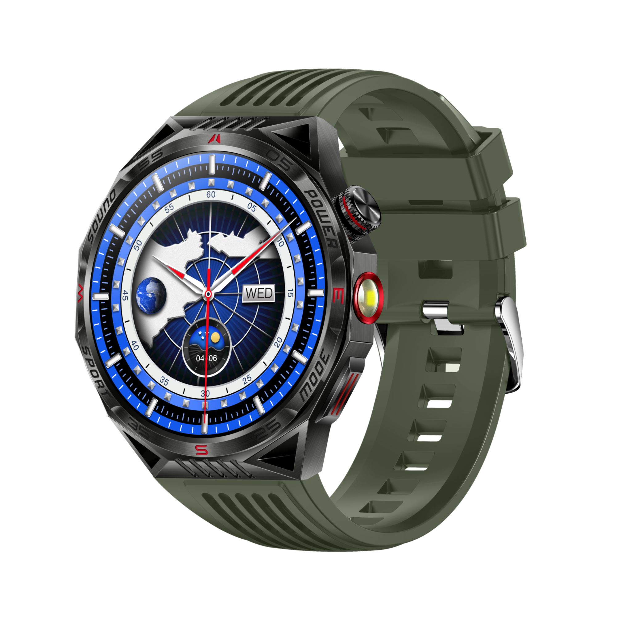 Rainbuvvy HT28 Reloj Inteligente, Pantalla de 1,85 pulgadas, Seguimiento Deportivo, Monitoreo de Salud, Linterna Incorporada, Brújula, Resistente al Agua IP68, Puntero Láser, Deportes al Aire Libre iOS Android Verde