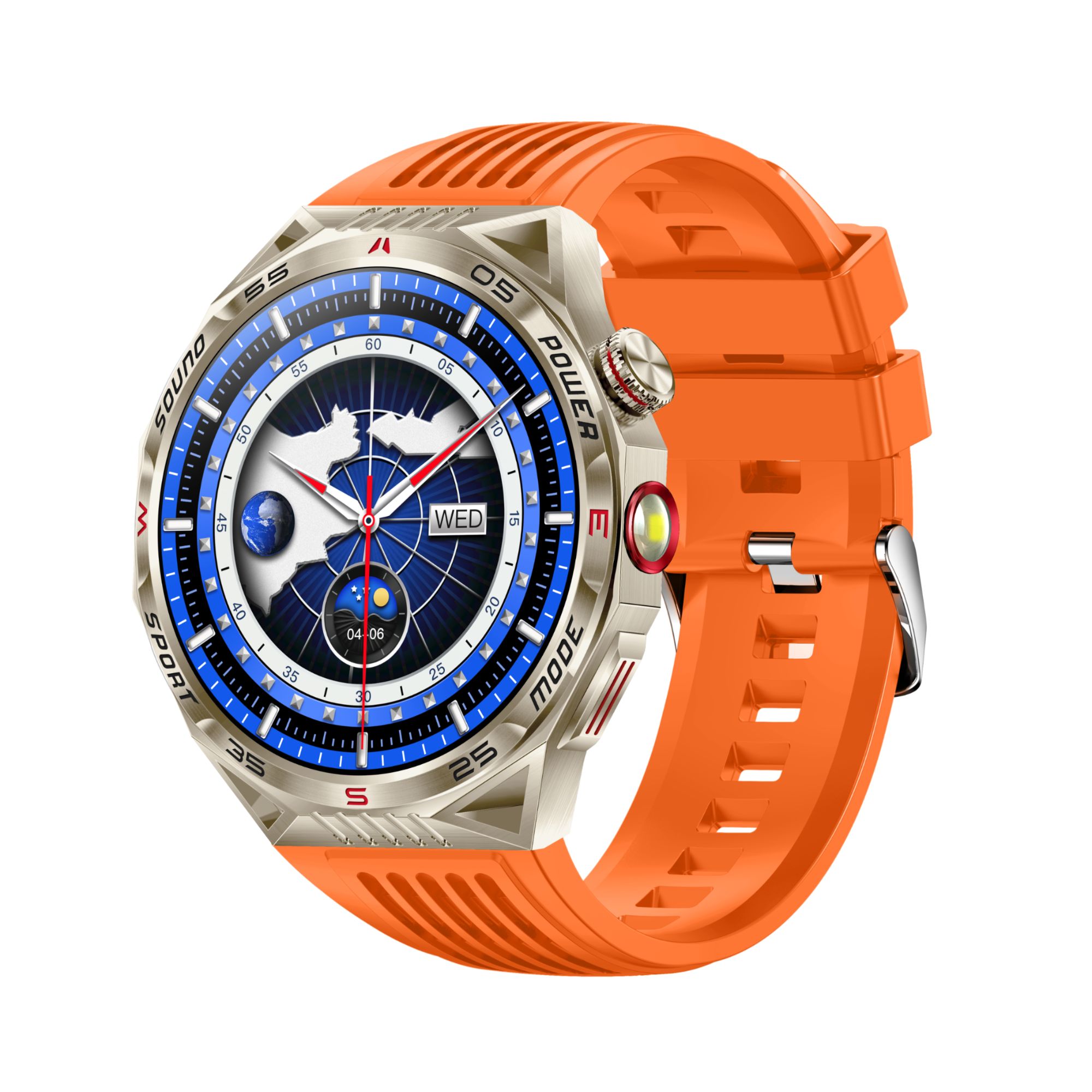 Montres intelligentes Rainbuvvy Ht28, écran de 1,85 pouce, suivi sportif, suivi de la santé, lampe de poche, boussole, étanche IP68, pointeur laser, sports en plein air iOS Android orange