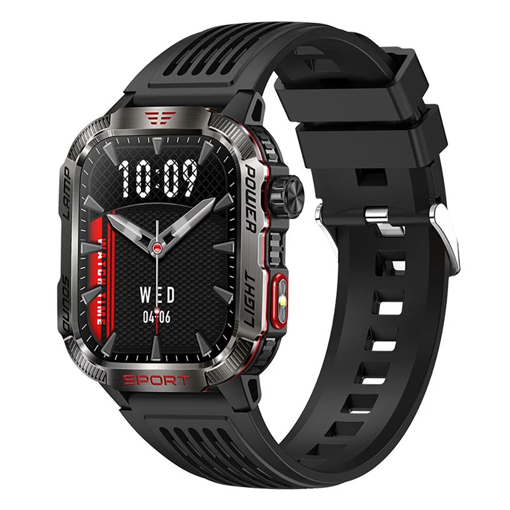 Rainbuvvy Ht29 Smartwatch, 2.01-inch Full Touch Screen, Heart Rate, Blood Oxygen AI Voice Assistant, LED Pocket Light, Compass, 100+ Sports Modes for Outdoor iOS Android Black