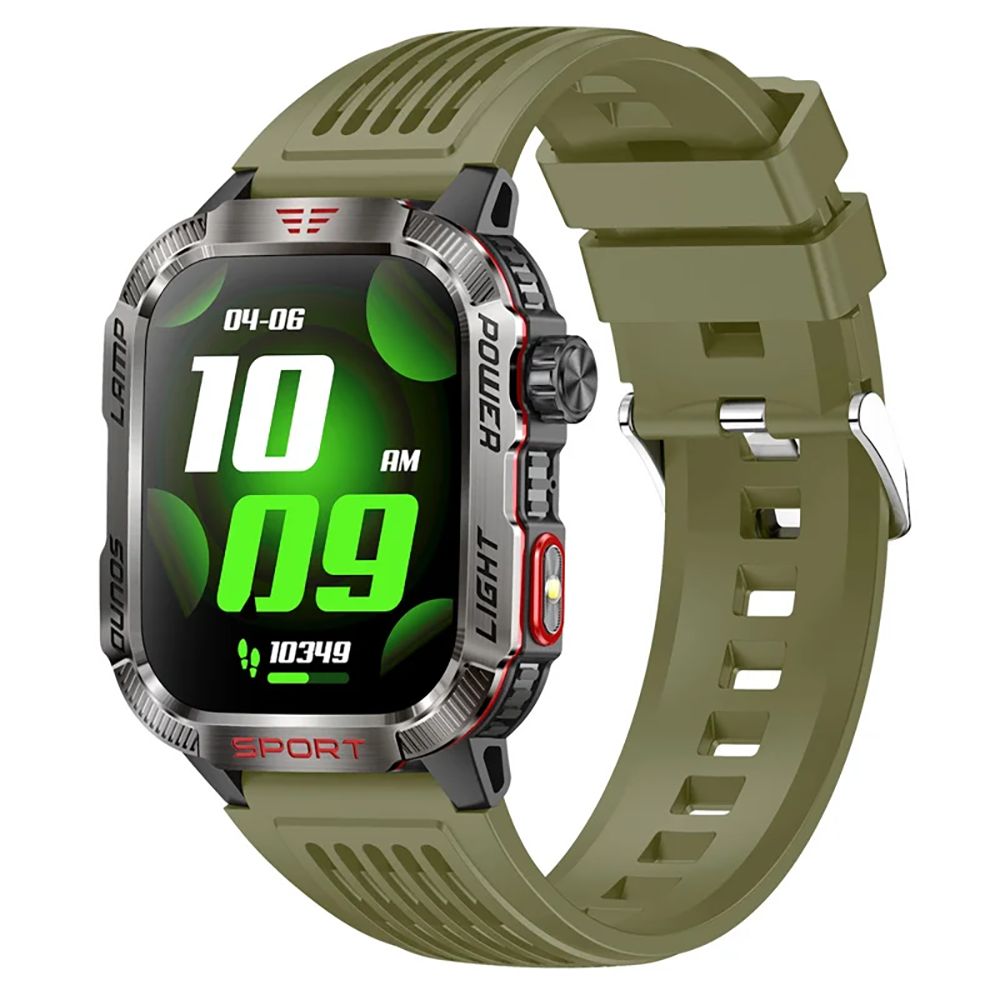Rainbuvvy Ht29 Smartwatch, 2.01-inch Touchscreen, Heart Rate, Blood Oxygen, AI Voice Assistant, LED Flashlight, Compass, 100+ Sports Modes for Outdoor iOS Android Green