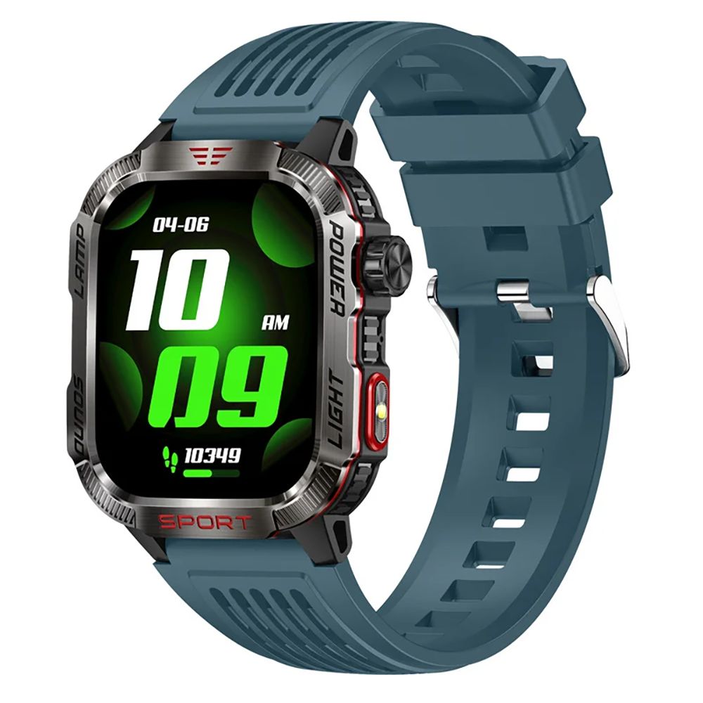 Rainbuvvy Ht29 Smartwatch, 2.01-inch Full Touchscreen Display, Heart Rate, Blood Oxygen, AI Voice Assistant, LED Flashlight, Compass, Over 100 Sports Modes for Outdoor Sport, iOS & Android Blue