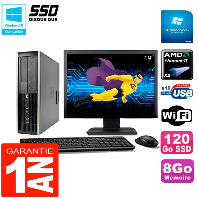 HP Compaq 6005 Pro SFF Desktop Computer - 19" Screen, AMD Phenom II X2 B57, 8GB RAM, 120GB SSD, WiFi, Windows 7 Pro