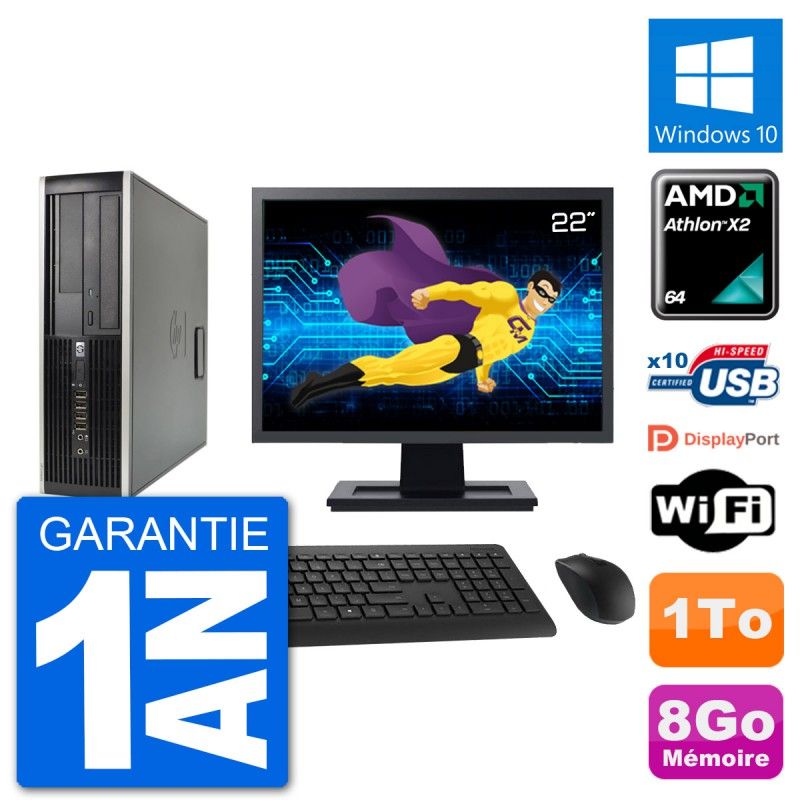 HP 6005 SFF Desktop PC - 22" Screen, AMD Athlon II X2 B24, 8GB RAM, 1TB HDD, Windows 10, WiFi
