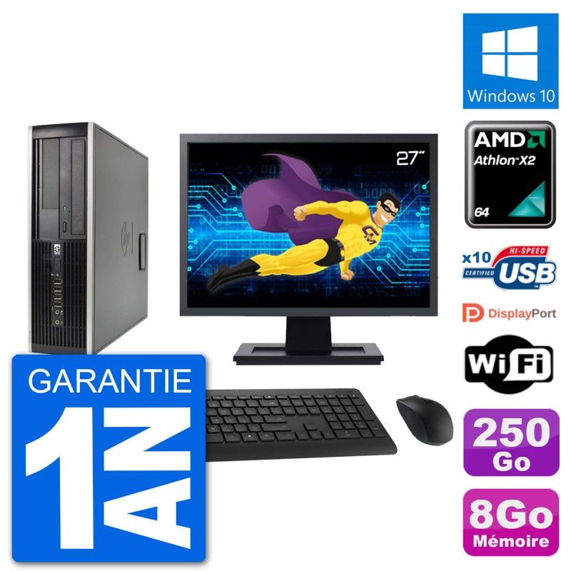 HP 6005 SFF Desktop Computer | 27" Screen | AMD Athlon II X2 B24 | 8GB RAM | 250GB HDD | Windows 10