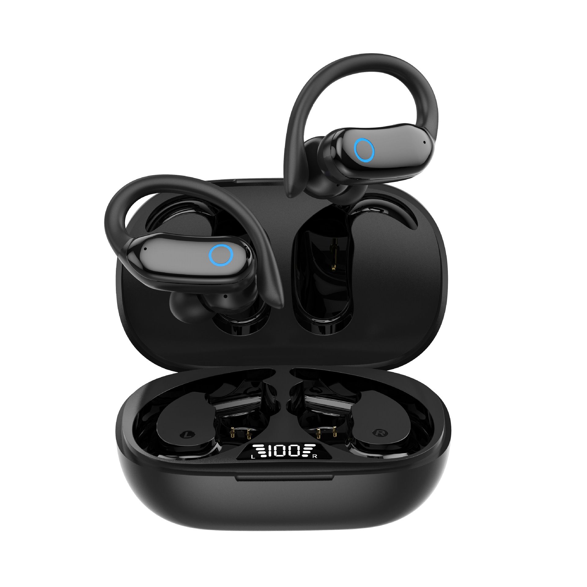 Wireless Sport Earbuds with Ear Hooks, IPX7 Waterproof - Black