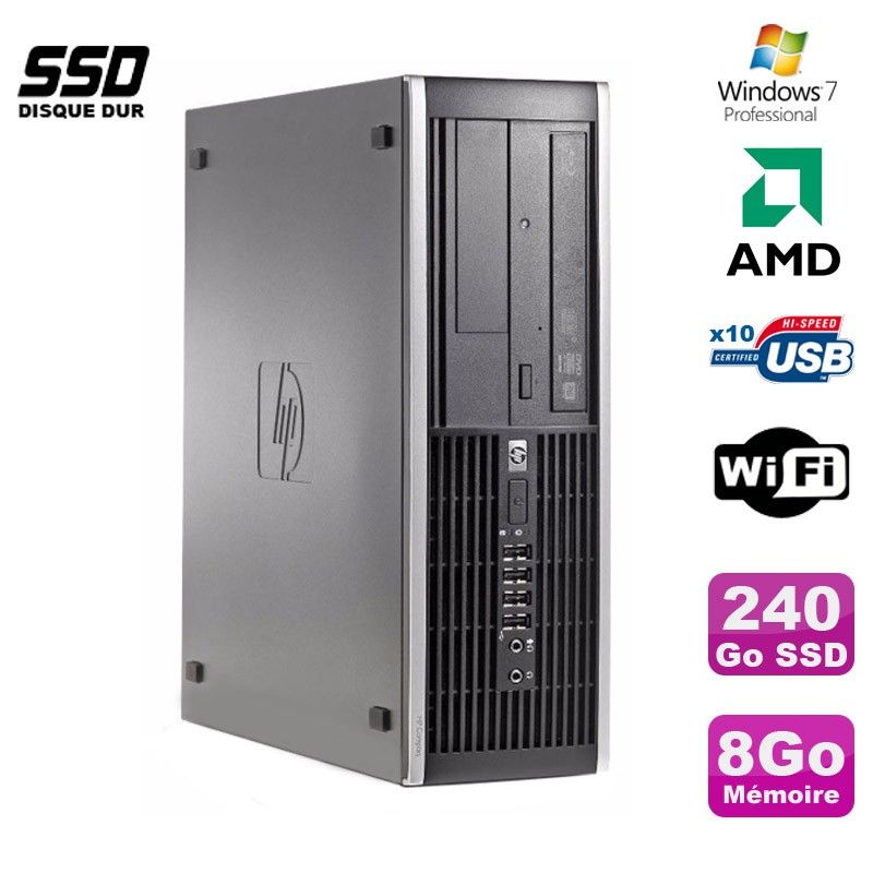 HP Compaq 6005 Pro SFF Desktop PC - AMD 3GHz, 8GB RAM, 240GB SSD, DVD Burner, WiFi, Windows 7 Pro