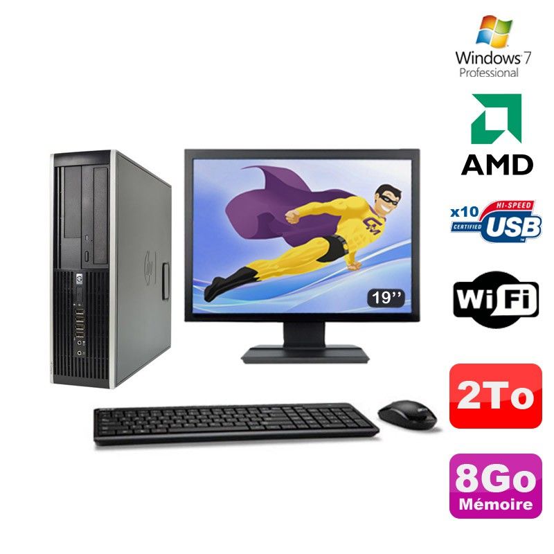 Ordinateur de bureau HP Compaq 6005 Pro SFF - Processeur AMD 3 GHz, 8 Go de RAM, 2 To HDD, Graveur DVD, Wi-Fi, Windows 7 Professionnel