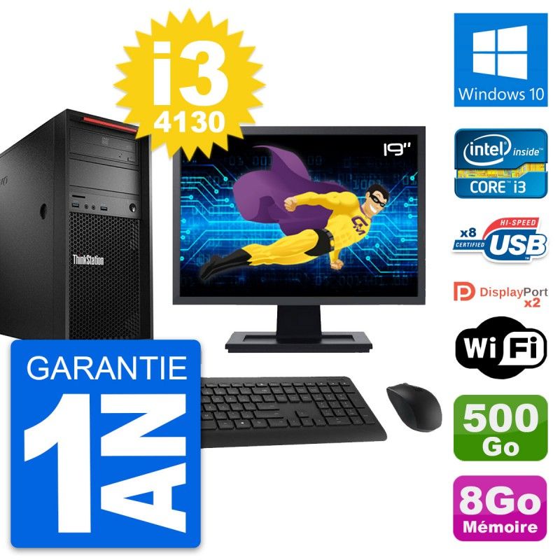 Lenovo ThinkStation P300 Desktop, 19" Screen, Intel i3-4130, 8GB RAM, 500GB Hard Drive, Windows 10, WiFi