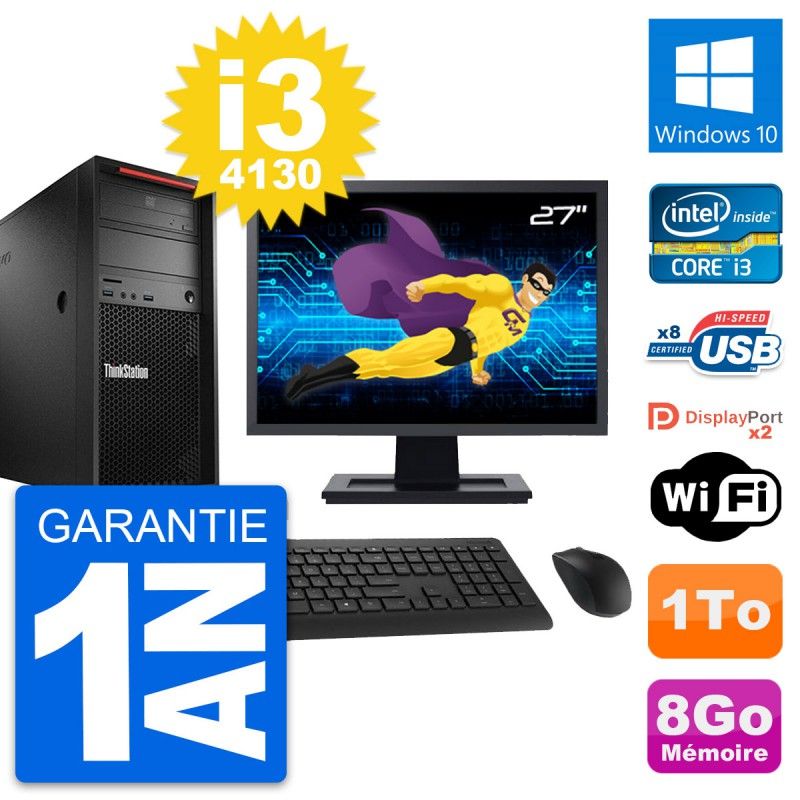 Lenovo P300 Desktop Computer, 27" Display, Intel i3-4130, 8GB RAM, 1TB HDD, Windows 10, WiFi