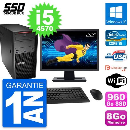 Computadora de escritorio Lenovo P300, pantalla de 22", procesador Intel i5-4570, 8 GB de RAM, 960 GB SSD, Windows 10, WiFi