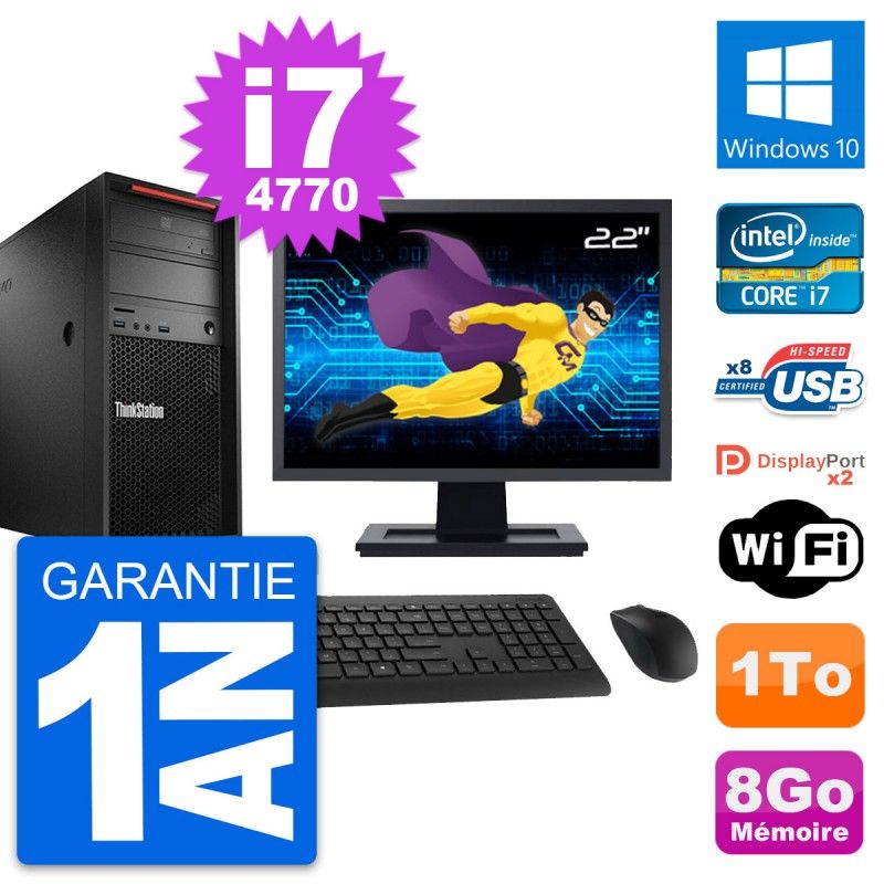 Lenovo P300 22-inch Screen, Intel i7-4770, 8GB RAM, 1TB Hard Drive, Windows 10, WiFi