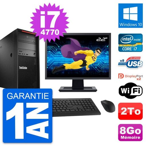 Computadora de escritorio Lenovo P300 - Pantalla de 22 pulgadas, Intel i7-4770, 8 GB de RAM, 2 TB HDD, Windows 10, WiFi