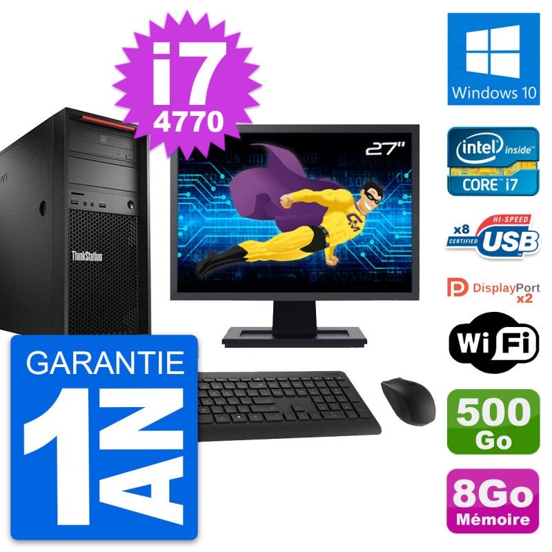 Lenovo P300 Desktop Computer, 27" Screen, Intel i7-4770, 8GB RAM, 500GB HDD, Windows 10, WiFi