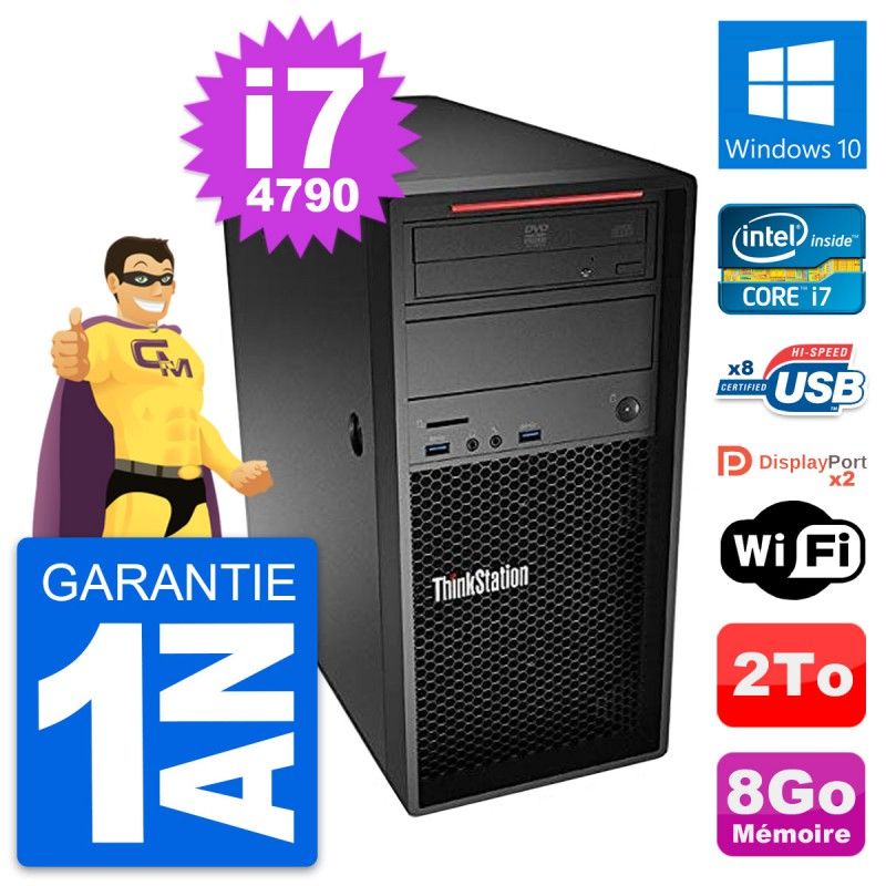 Ordinateur de bureau Lenovo ThinkStation P300, Intel Core i7-4790, 8 Go RAM, 2 To HDD, Windows 10, WiFi