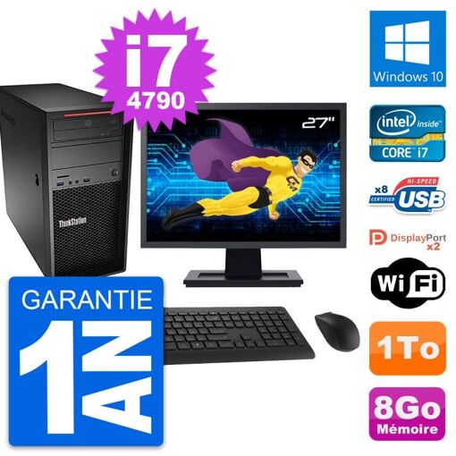 PC de escritorio Lenovo ThinkStation P300 - Pantalla de 27'', Intel i7-4790, 8GB RAM, 1TB HDD, Windows 10