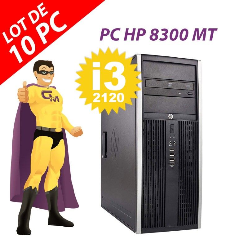 Ordinateur de bureau HP Compaq Elite 8300 MT (Lot de 10) - Intel Core i3-2120, 4 Go de RAM, 250 Go SSD, Windows 10
