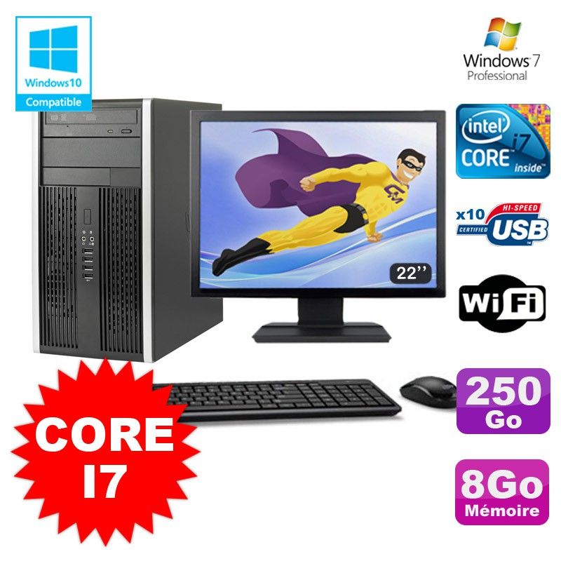HP Elite 8200 Tower PC - Core i7, 8GB RAM, 250GB HDD, DVD Burner, Windows 7 Pro