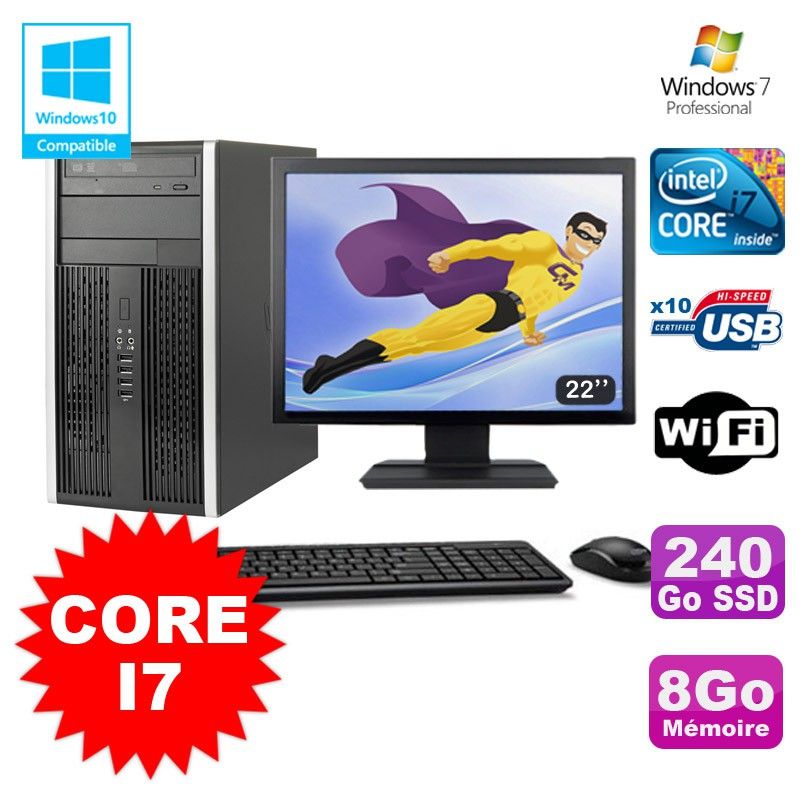 HP Elite 8200 MT (Tower) - Core i7, 3.4GHz, 8GB RAM, 240GB SSD, DVD Burner, Windows 7 Pro