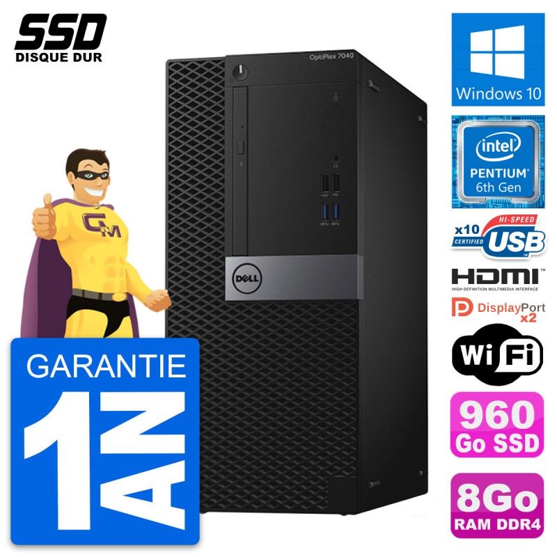 Dell OptiPlex 7040 Desktop PC - Intel Pentium G4400, 8GB RAM, 960GB SSD, HDMI, WiFi