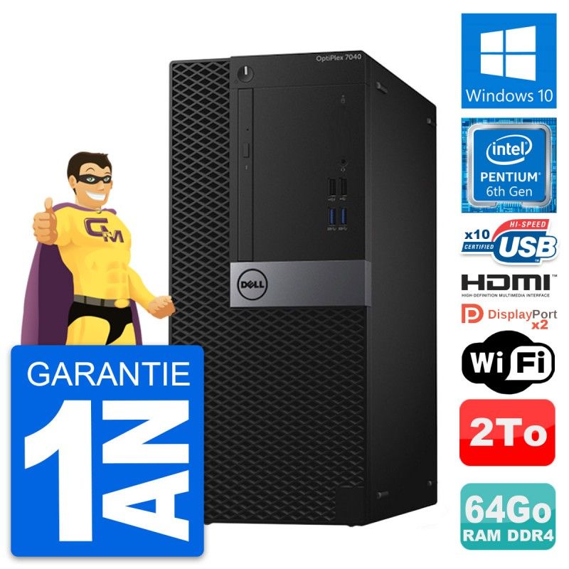 Dell OptiPlex 7040 Desktop PC - Intel G4400, 64GB RAM, 2TB HDD, HDMI, WiFi