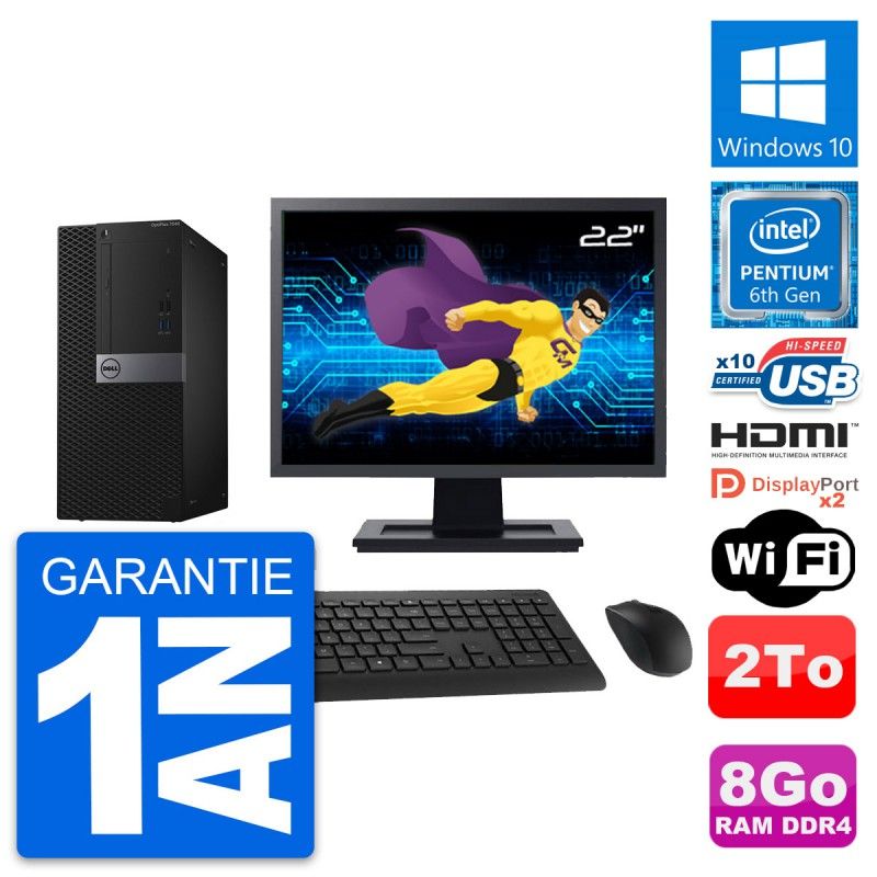 Dell OptiPlex 7040 Desktop Computer, 22" Screen, Intel Pentium G4400, 8GB RAM, 2TB Hard Drive, HDMI