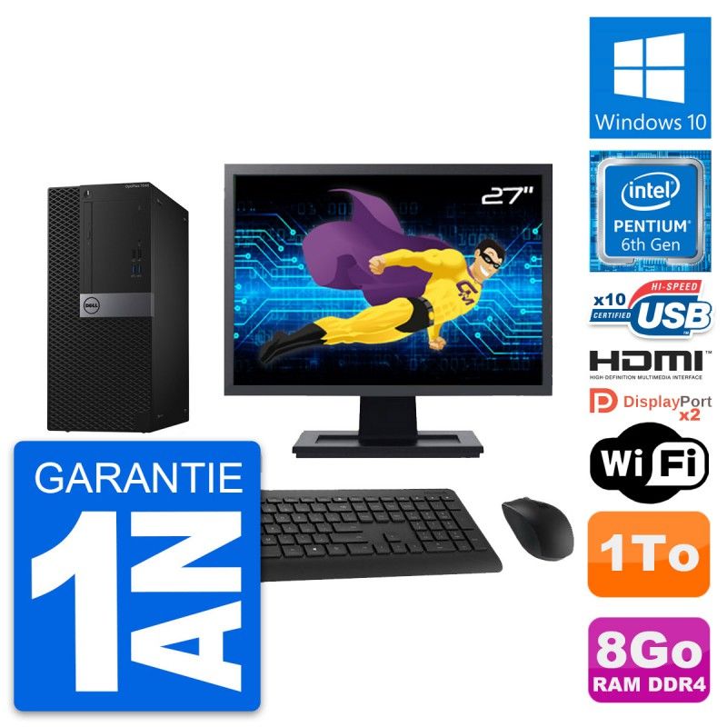 Dell OptiPlex 7040 Desktop Computer, 27" Screen, Intel G4400, 8GB RAM, 1TB HDD, HDMI