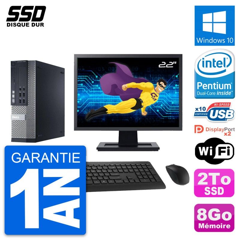 Dell Optiplex 9020 SFF Computer - 22" Screen, Intel Pentium G3220, 8GB RAM, 2TB SSD, Windows 10, WiFi