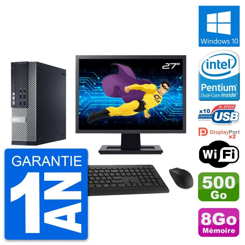 Dell Optiplex 9020 SFF Computer - 27" Screen, Pentium G3220, 8GB RAM, 500GB HDD, Windows 10, WiFi