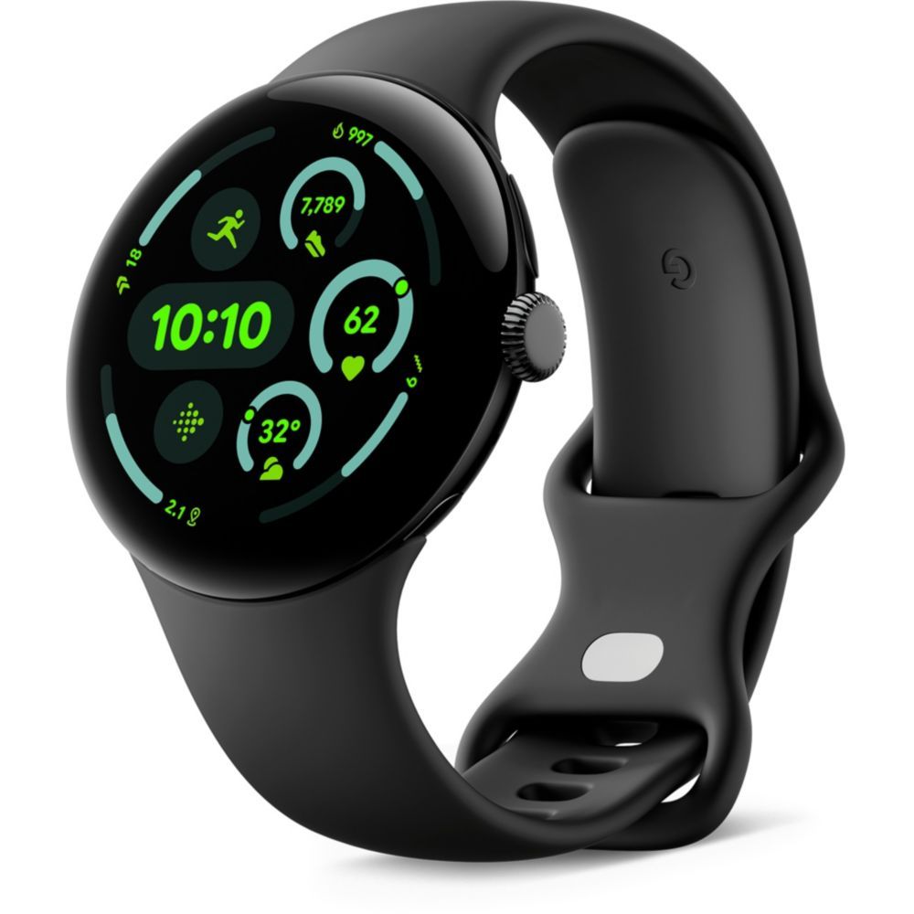 Google Pixel Watch 3 - 45mm Case - Matte Black - Volcanic Black Strap - 4G