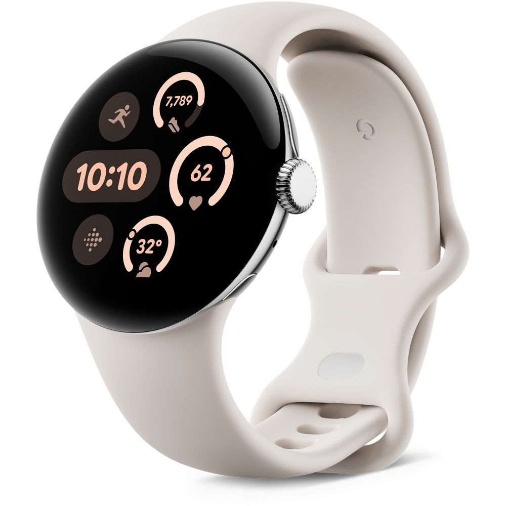 Google Pixel Watch 3 - 41mm Case - Silver Poly - Porcelain Strap - 4G