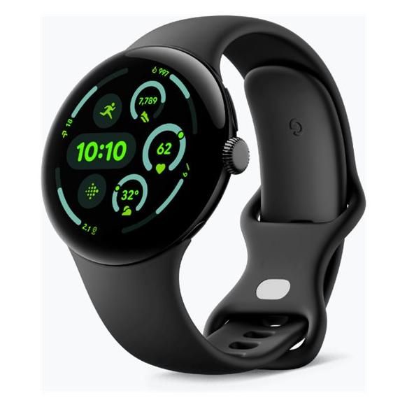 Google Pixel Watch 3 - 45mm Case - Matte Black - Volcanic Black Strap - Bluetooth