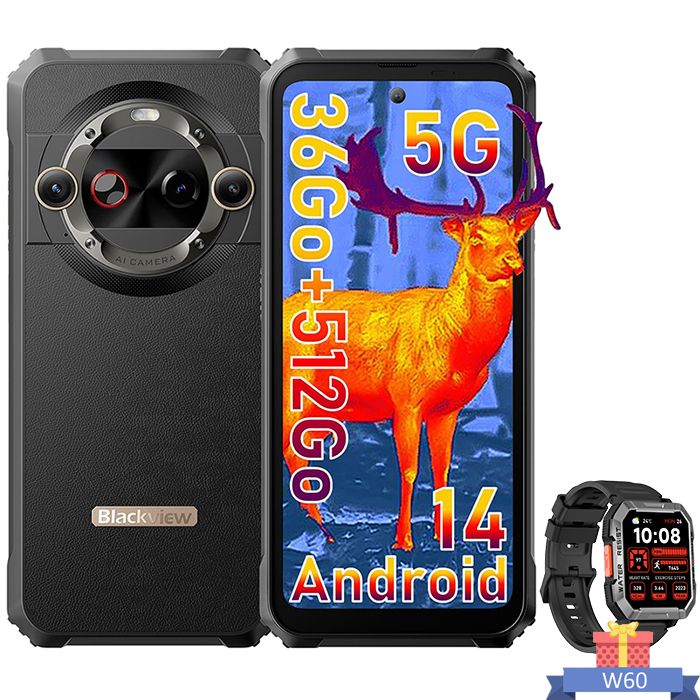 Blackview BL9000 Pro 5G Insurable Smartphone - 6.78" Double Screen, 512Go, Black, Android 14