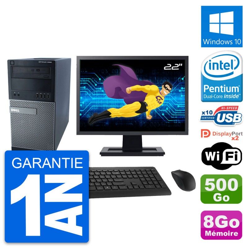 Dell Optiplex 9020 Desktop Computer, 22" Screen, Intel Pentium G3220, 8GB RAM, 500GB HDD, Windows 10, WiFi
