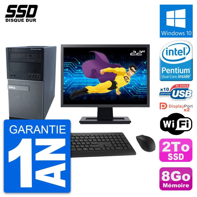 Dell Optiplex 9020 Desktop Computer, 22" Screen, Intel Pentium G3220, 8GB RAM, 2TB HDD, Windows 10, WiFi
