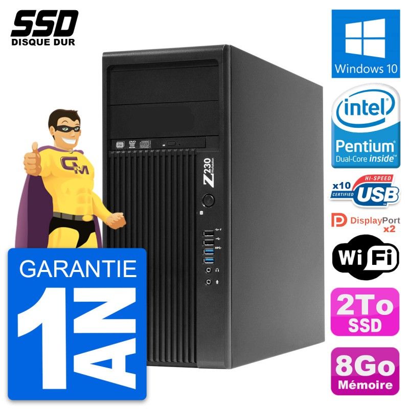 HP WorkStation Z230 PC - Intel Pentium G3220, 8GB RAM, 2TB SSD, Windows 10, WiFi