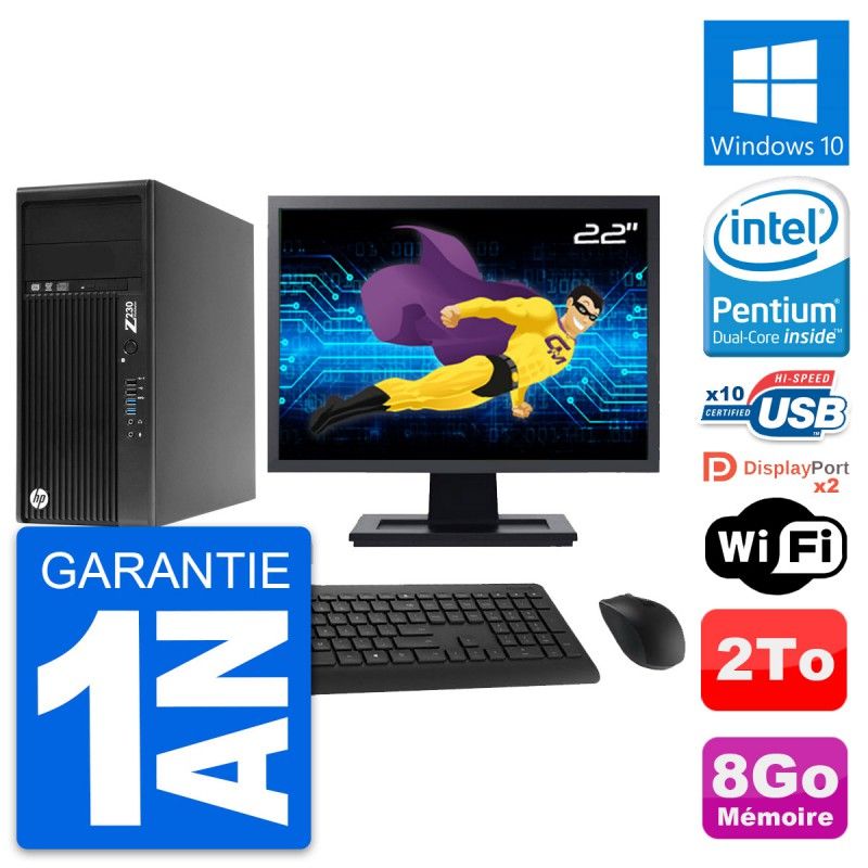 HP Z230 Workstation PC - 22" Screen, Intel Pentium G3220, 8GB RAM, 2TB Hard Drive, Windows 10, WiFi