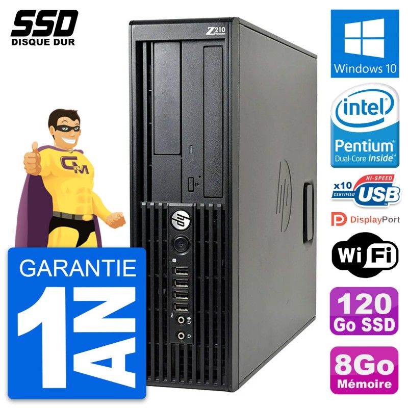 HP WorkStation Z210 SFF - Intel Pentium G630, 8GB RAM, 120GB SSD, Windows 10, WiFi