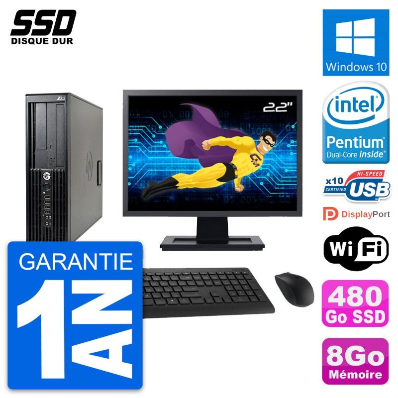 HP Z210 SFF Desktop Computer | 22" Screen | Intel Pentium G630 | 8GB RAM | 480GB SSD | Windows 10 | WiFi