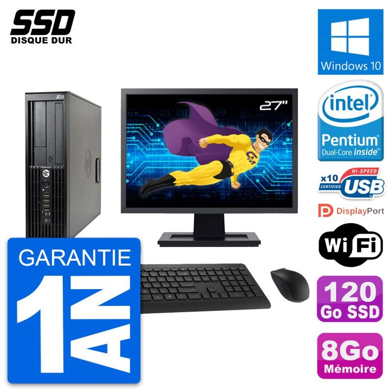 HP Z210 SFF Desktop Computer - 27" Screen, Intel Pentium G630, 8GB RAM, 120GB SSD, Windows 10, WiFi