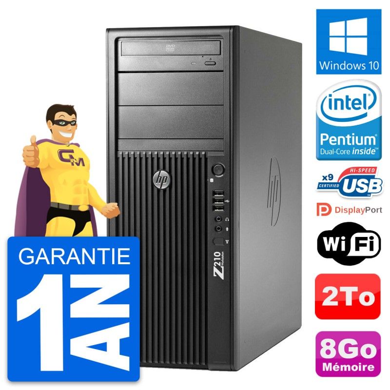 HP Z210 Workstation PC - Intel Pentium G630, 8GB RAM, 2TB HDD, Windows 10, WiFi