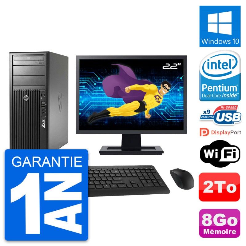 HP Z210 Workstation PC - 22" Screen, Intel G630, 8GB RAM, 2TB HDD, Windows 10, WiFi