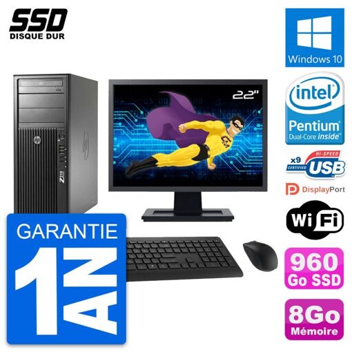 HP WorkStation Z210 Desktop Computer - 8GB RAM, 960GB SSD, Intel Pentium G630, 22" Screen