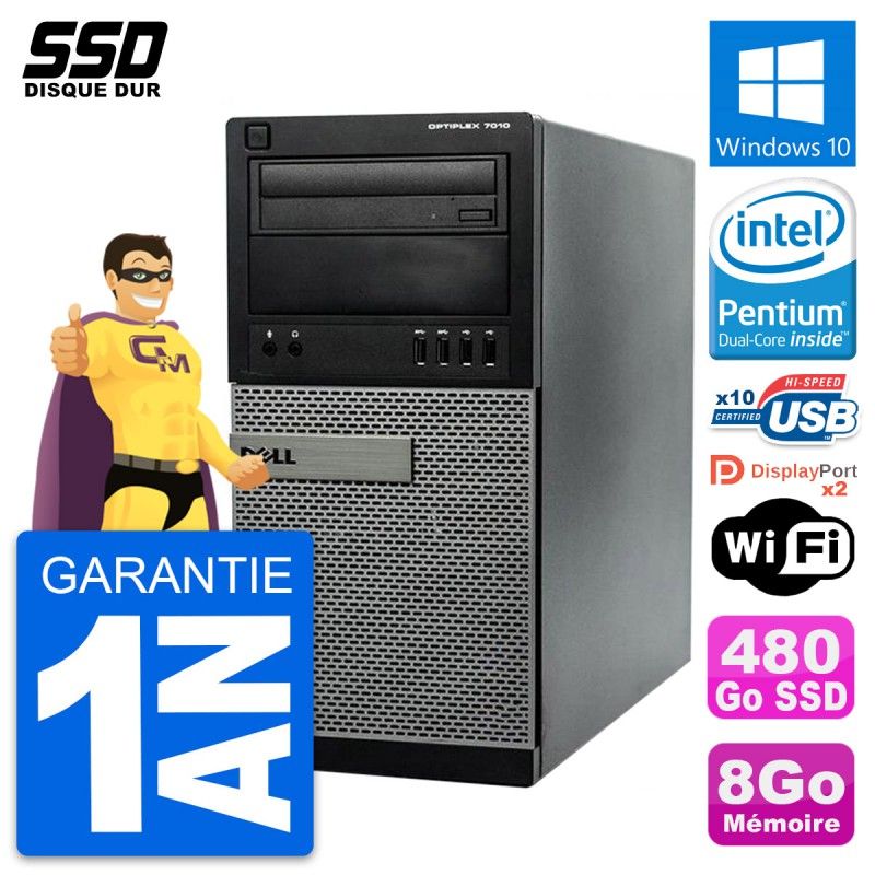 Dell OptiPlex 7010 Desktop Computer - Intel Pentium G2020, 8GB RAM, 480GB SSD, Windows 10, WiFi